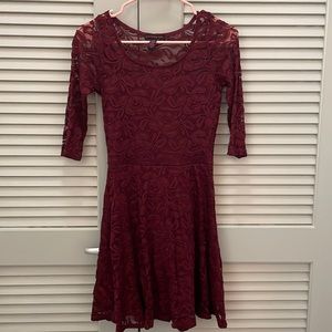 Burgundy lace skater dress - Size S